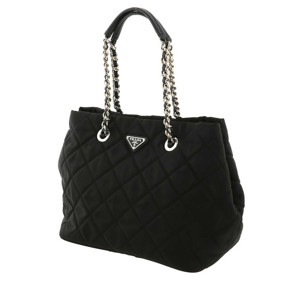 Prada 2way Chain Black Tote Nylon Bag - Picture 1 of 7